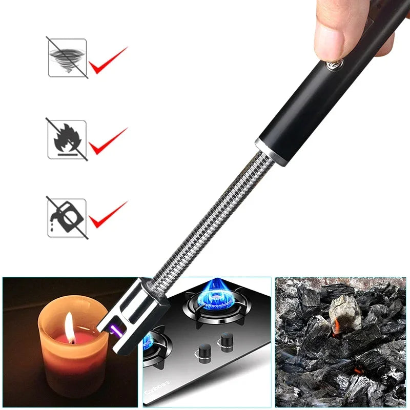 Rechargeable 360° Gas Lighter – USB Electric Candle & Kitchen Lighter with LED Display