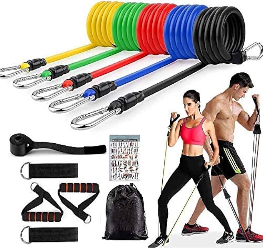 11 PCS Latex Resistance Band Set with Handles and Ankle Straps