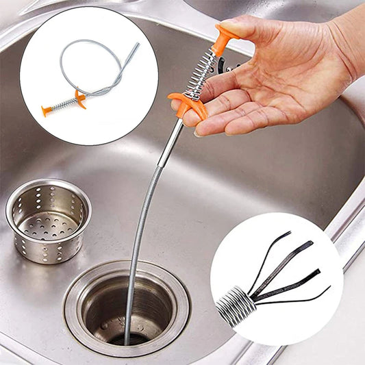 Stainless Steel Drain Snake Cleaner – 60cm 4-Claw Bendable Tool for Clogged Sinks, Pipes & Drain