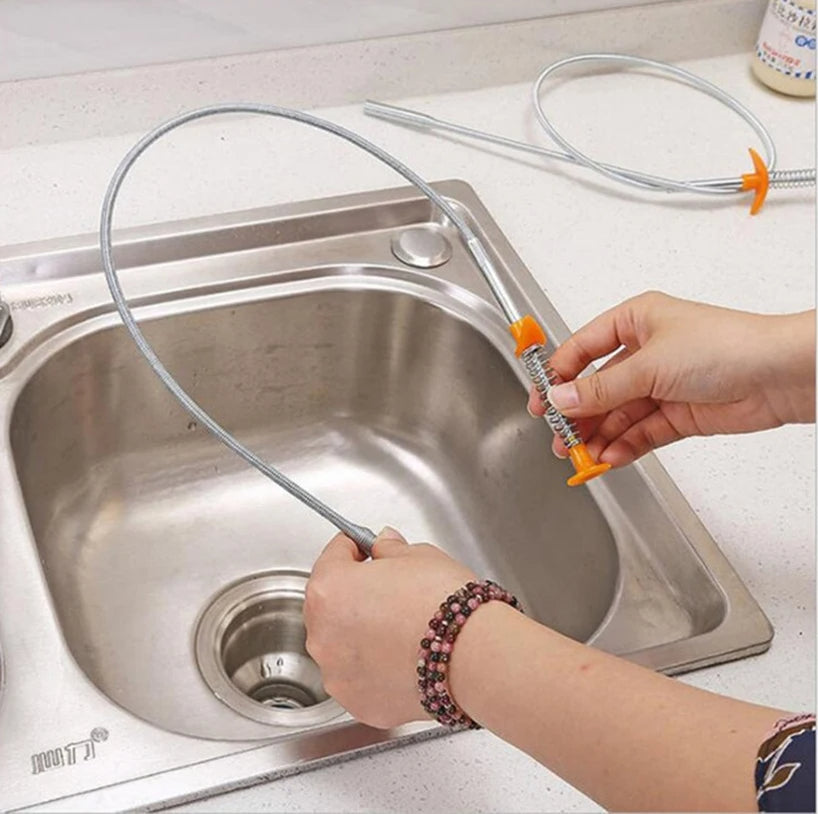 Stainless Steel Drain Snake Cleaner – 60cm 4-Claw Bendable Tool for Clogged Sinks, Pipes & Drain
