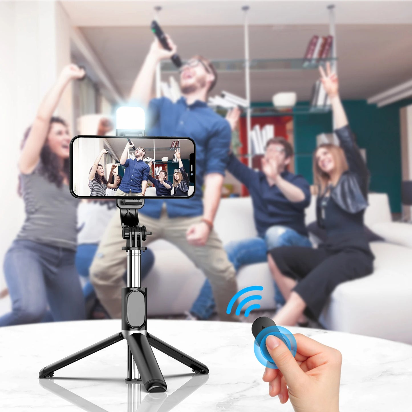 4-in-1 Portable Selfie Stick Tripod with Bluetooth Remote & LED Light – Adjustable Travel Phone Holder for Live Streaming & Photography