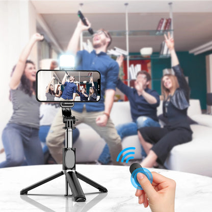 4-in-1 Portable Selfie Stick Tripod with Bluetooth Remote & LED Light – Adjustable Travel Phone Holder for Live Streaming & Photography