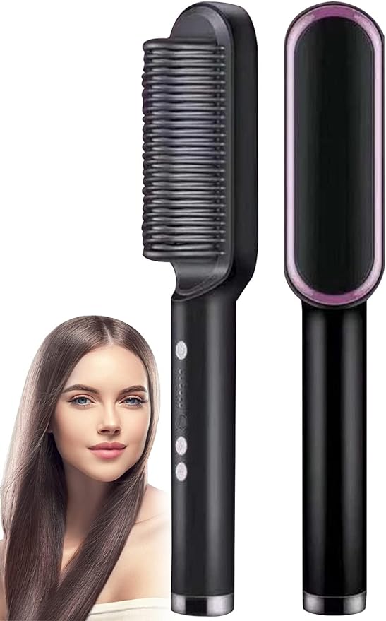 2-in-1 Hair Straightening Comb & Curling Brush – Professional Styling Tool with 5 Heat Settings (Random Colors)