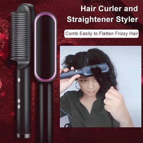 2-in-1 Hair Straightening Comb & Curling Brush – Professional Styling Tool with 5 Heat Settings (Random Colors)