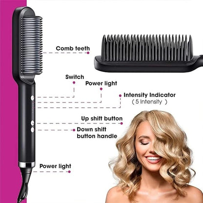 2-in-1 Hair Straightening Comb & Curling Brush – Professional Styling Tool with 5 Heat Settings (Random Colors)
