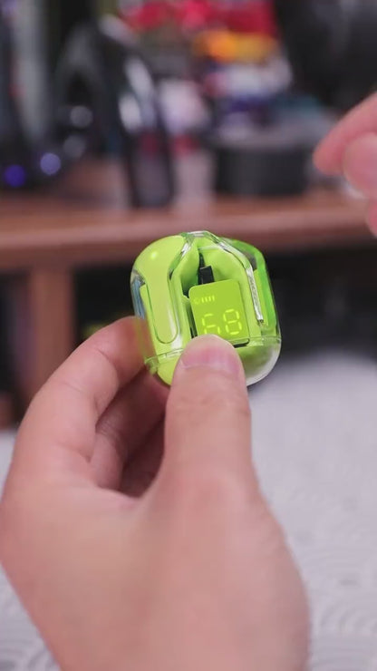 Air31 Wireless Earbuds – Transparent Crystal Design with ENC Noise Cancellation & Silicone Pouch (Random Color)